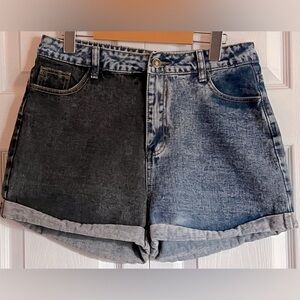Two-Tone Denim Jean Shorts